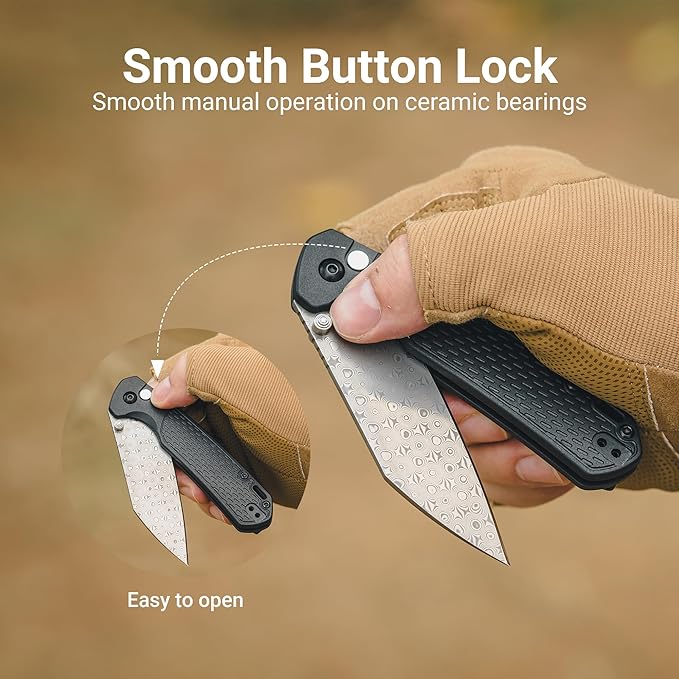 CJRB Pyrite-Light Pocket Knife 3.34'' Damascus Steel Blade Folding Knife with Pocket Clip Pocket Knife for Men Women Sharp Camping Hiking EDC Knives J1945D