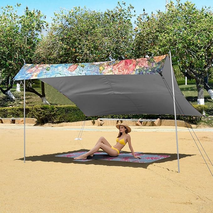 ALAZA Rose Flowers Painting Beach Tent Sun Shelter UPF50+ Protection Beach Shade Canopy w/ 4 Sandbags for Outdoor Camping Fishing Backyard Fun Picnic 10x9 ft
