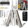 BIBURY Titanium Alloy Multitool with Damascus Knife EDC Multi tools with Replaceable Wire Cutters Scissors Screwdriver Bits Titanium Handle Multi-Tool for Camping Survival Repair - BI2049TI
