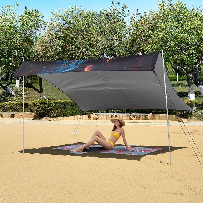ALAZA Galaxy Dog Beach Tent Sun Shelter UPF50+ Protection Beach Shade Canopy w/ 4 Sandbags for Outdoor Camping Fishing Backyard Fun Picnic 10x9 ft