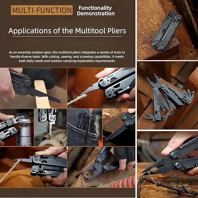 Multi Tool 19-in-1 Full-Size Lightweight EDC Multi-Purpose Pliers Household Screwdriver Camping Outdoor Gear Nylon Bag Tools Gifts for Guys Gifts for Hunters Men who have Everything (Black)