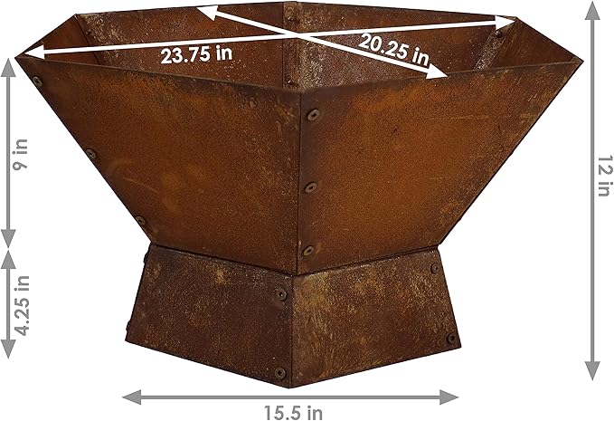Sunnydaze Rustic Affinity 24-Inch Fire Pit - Outdoor Wood-Burning Fire Pit with Oxidized Finish - Hexagon-Shaped