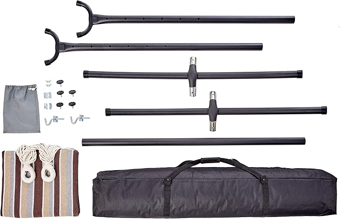 Amazon Basics Double Hammock with 9-Foot Space Saving Steel Stand and Carrying Case 2 Person 450 lb Capacity Cream Wave 110 x 47 x 43