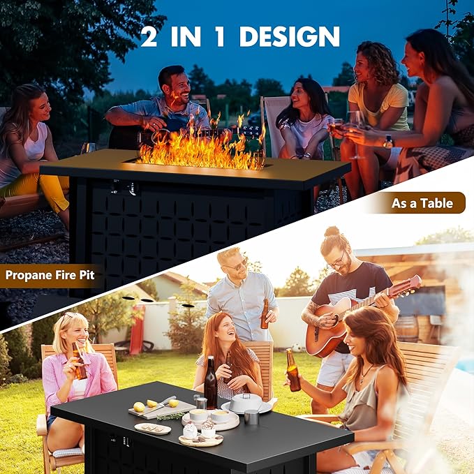 Walsunny 43 Inch Propane Fire Pit Table Outdoor Fire Pit 50000 BTU Gas Fire Pit Table Fire Pits with Lid and Lava Rock for Outside Patio Garden Yard