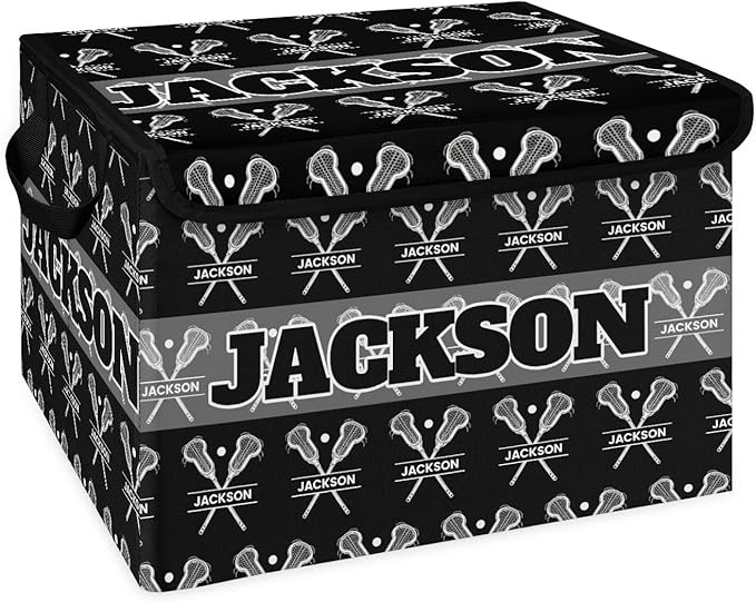 Lacrosse Player Games Custom Storage Bins with Lid Foldable Fabric Personalized Storage Basket Box with Handle Storage Organizer Container for Home Bedroom Closet