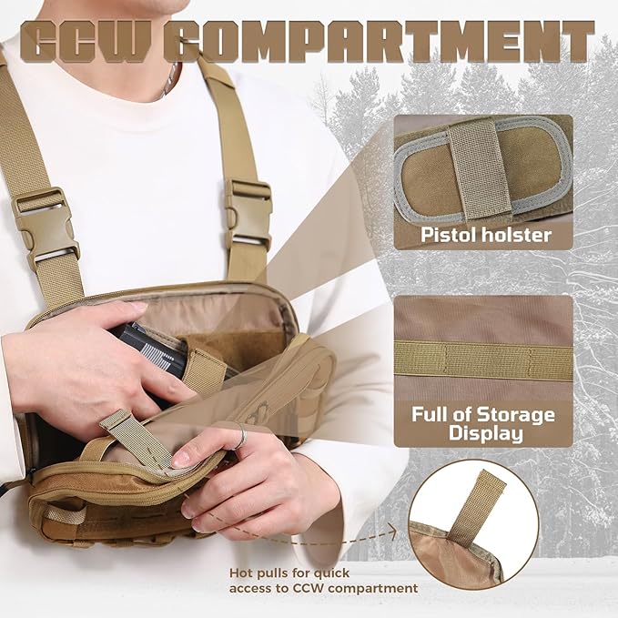 Outdoor Tactical Chest Bag Chest Rig Pack EDC Molle Utility Chest Pouch for Workouts Hiking Fishing