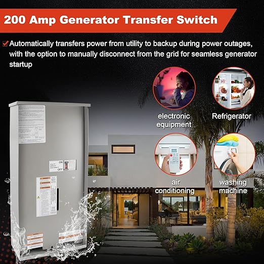 200 Amp Single Phase Generator Automatic Transfer Switch Compatible with Generac RXSW200A3Power Management for Outdoor and Indoor Use Service Entrance Rated NEMA 3R Aluminum Enclosure 120/240 V