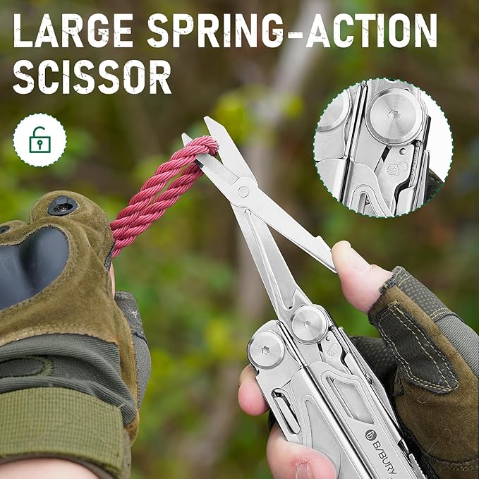BIBURY Multitool Pliers Pro BI2045 Foldable Multitools with Replaceable Wire Cutters and Saw Stainless Steel Multi Tool w/Upgraded Scissors and Screwdriver Set Ideal for Camping Hiking Survival