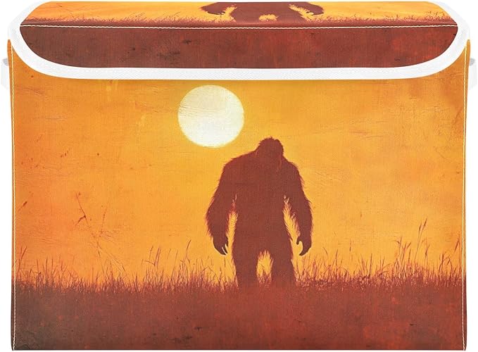 Storage Cube with Lid Sun Sasquatch Print 16.5×12.6×11.8 IN Collapsible Large Capacity Foldable Storage Basket Bin Organizer