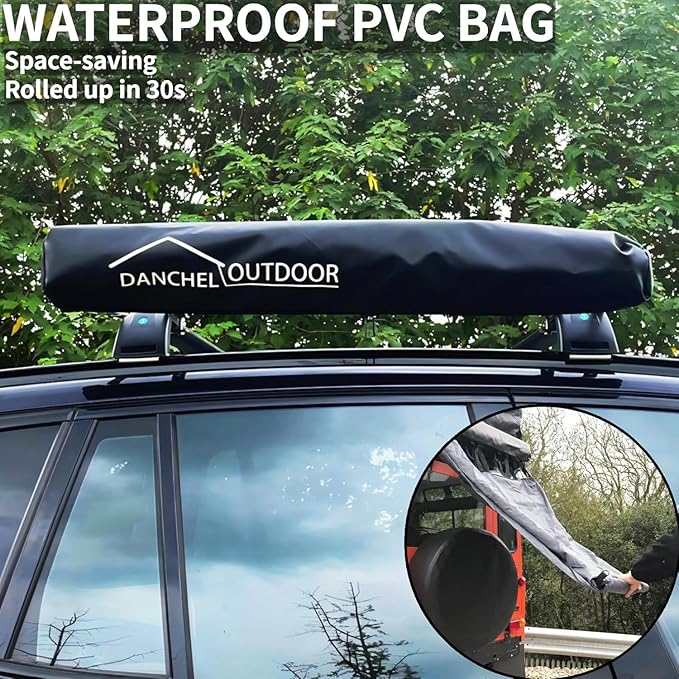 DANCHEL OUTDOOR Car Awning Shower Tent Room with Portable Shower Pan Camping Privacy Shelter Enclosure Overland Portable Changing Room w/LED Light 3.3ft x 3.3ft Gray