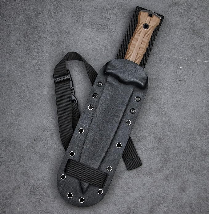 Dragon 12.8 Inch Sleipner Steel Full Tang Fixed BladeOutdoor Camping Tactics KnifeSatin PolishingG10 Handle with leggings Kydex Sheath (Brown handle black blade)