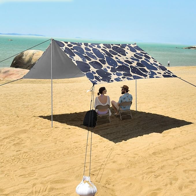 Animal Print Style Medium Slate Blue Foldable Beach Cabana UPF50+ Easy Setup Portable Sun Shelter with Sturdy Poles Sandbags and Shovel for Camping Picnics Backyard