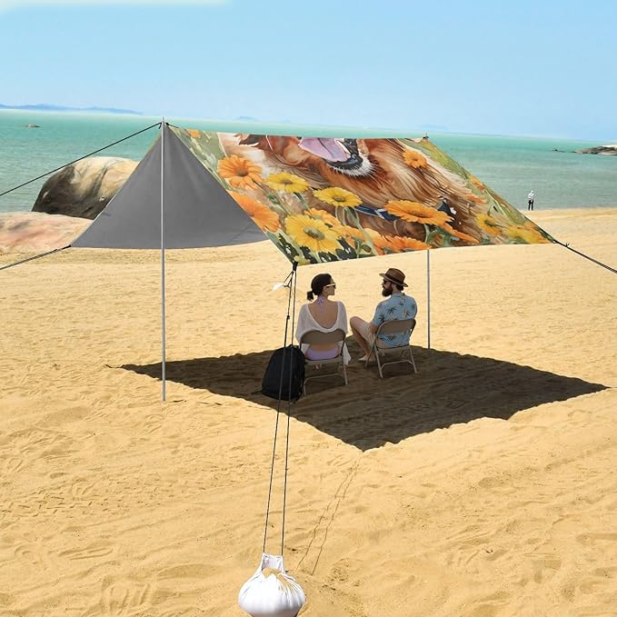 ALAZA Cute Golden Retriever in Flower Field Beach Tent Sun Shelter Portable Canopy Sunshade for Outdoor Camping Picnics Backyard Fun 10x9 ft
