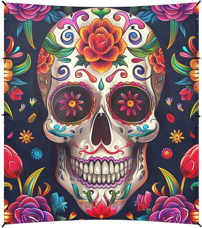 ALAZA Sugar Skull The Day of Dead Floral Beach Tent Sun Shelter Portable Canopy Sunshade for Outdoor Camping Picnics Backyard Fun 10x9 ft