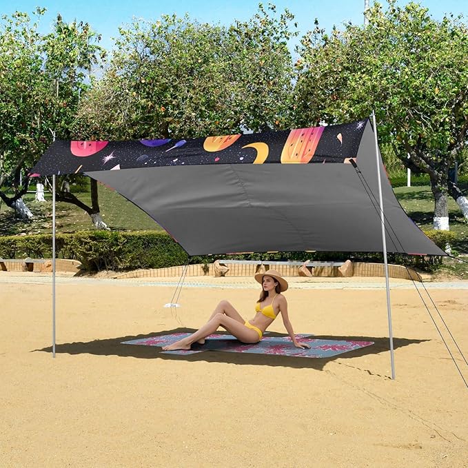 ALAZA Rainbow Popsicle Watermelon Moon Beach Tent Sun Shelter UPF50+ Protection Beach Shade Canopy w/ 4 Sandbags for Outdoor Camping Fishing Backyard Fun Picnic 10x9 ft