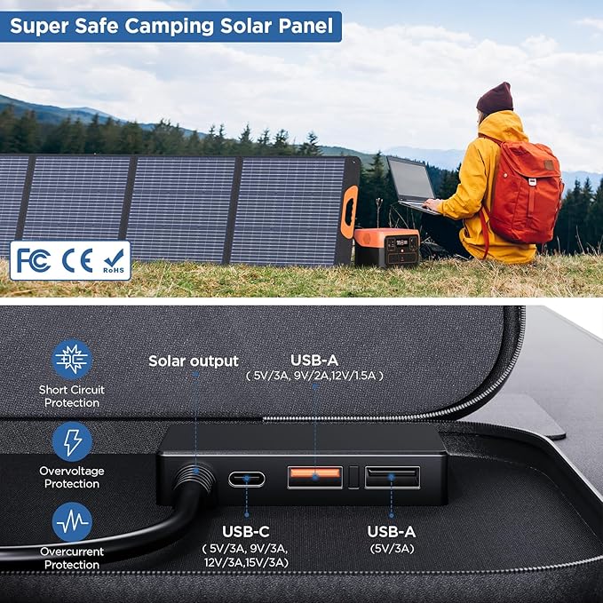 ZOUPW 220W Portable Solar Panel for Power Station23.5% Efffciency Mono Foldable Solar Charger for Jackery 1000 V2/EcoFlow Delta/Bluetti/Anker SolixIP67 Waterproof for RV Camping Home Backup