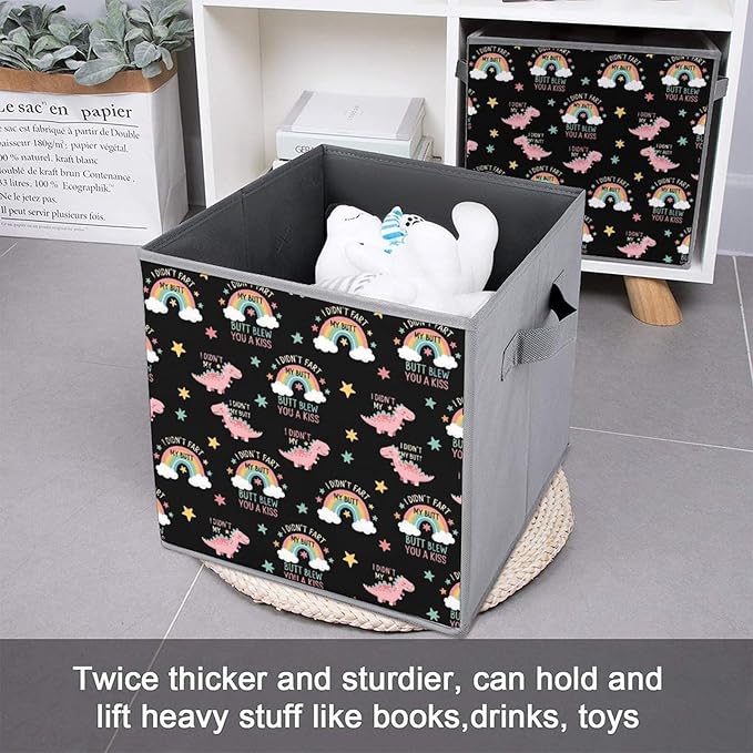 Compact Storage Basket I Didnt My Blew You A Kiss Funny Dinosaur Collapsible Organizer Bin with Handles Versatile Storage Container for Home