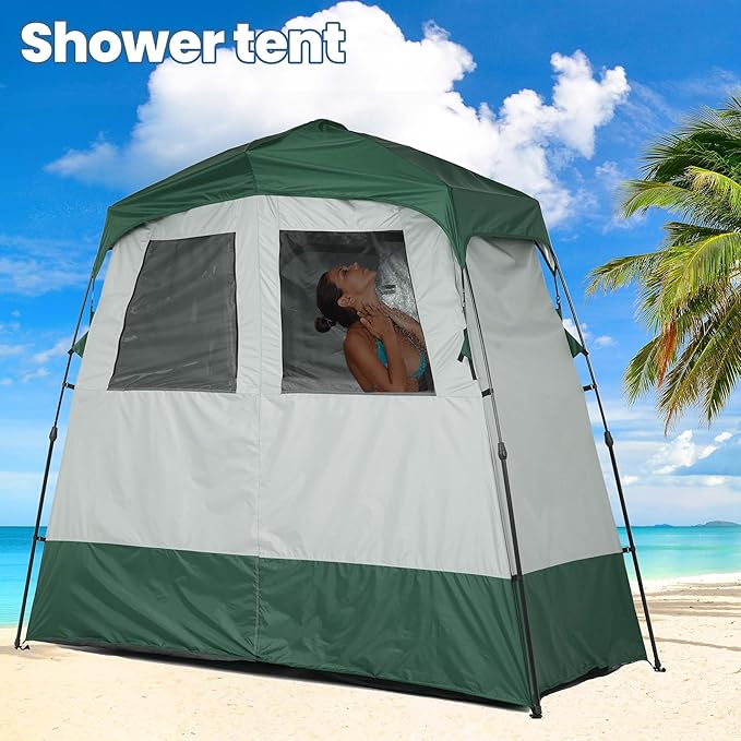 Camping Shower Tent Deluxe Changing Room Easy Set Up Privacy ShelterLarge Toilet Tent with Floor Drain Design for Beach CampingHiking with Stakes and Ropes for Stability