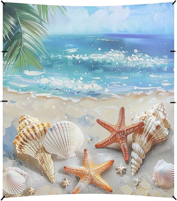 ALAZA Starfish Palm Seashells Summer Beach Sand Beach Tent Sun Shelter Portable Canopy Sunshade for Outdoor Camping Picnics Backyard Fun 10x9 ft