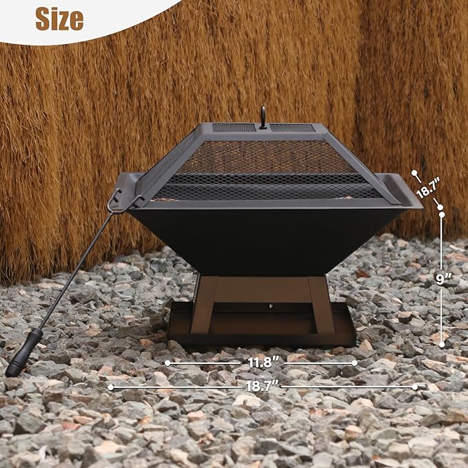 19.8inch Portable Small Fire Pit with a Removable Ash Pan Fire Poker Mesh Lid 2 in 1 Square Outdoor Fireplace for BBQ Outside Heating Bonfire Party Camping Backyard Patio RV Trip