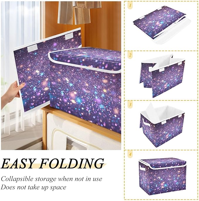 Diamonds Crystals Gradient Glitter Decoration Sequins Peach Purple Blue Yellow Storage Bins with Lid Collapsible
