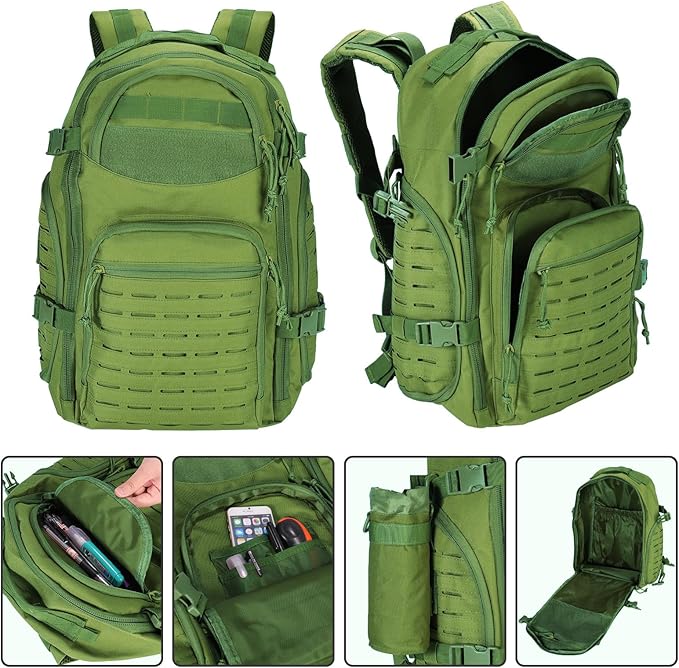 LiveGo 45L Military Tactical Backpack Hiking Trekking Rucksack with Water Bottle Sleeve - Suitable for Hiking Climbing Traveling (Green)