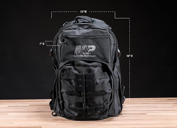 Smith &amp Wesson M&ampP Duty Series Small Backpack with Weather Resistance Ballistic Fabric Construction and MOLLE for Hunting Range Travel and Sport Black