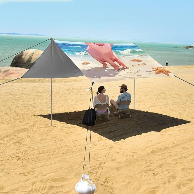 ALAZA Pig Starfish Beach Beach Tent Sun Shelter Portable Canopy Sunshade for Outdoor Camping Picnics Backyard Fun 10x9 ft