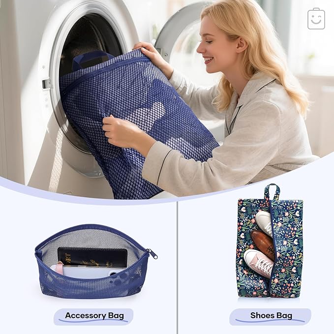 Veken 11 Set Compression Packing Cubes for Travel EssentialsCompressible Expandable Large Luggage Suitcase Organizer Bags for ClothingDurable Space Saver Storage Bags(Dark Blue Floral)