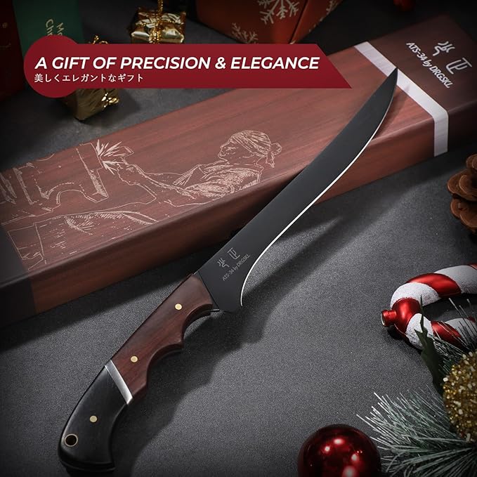 Boning Knife 7 inch - Brisket Trimming Knives for Meat Cutting Black Butcher Slicing Knives with Full Tang Handle Kitchen Fillet Knife for Birthday Dad Mom Gift