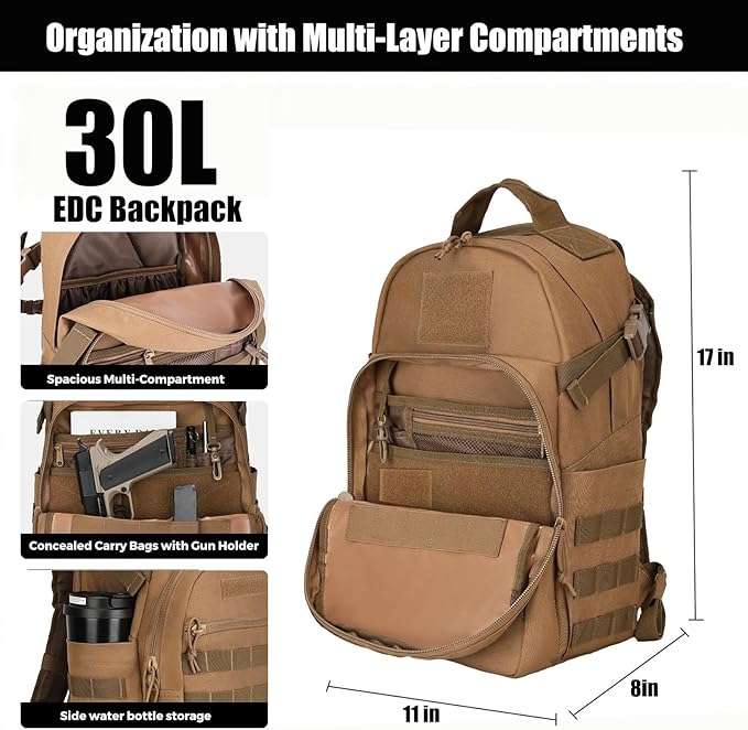Miramrax Tactical Backpack for Men Military Backpacks with Holster Army 3 Days Assault Pack Bug Out Bag for Hiking Camping (Coyote)