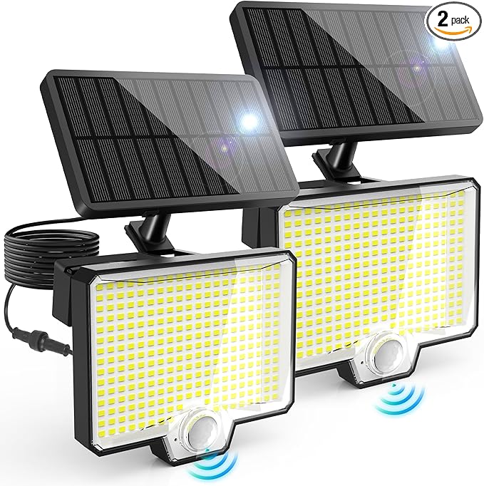 AUDERWIN 294 LED Split Solar Motion Sensor Outdoor Lights 2600Lm Solar Flood Lights IP67 Waterproof Outside Solar Powered Security Spot Lights for Porch Patio Yard Garage Fence Garden 2 Pack Black