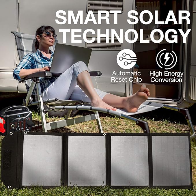 Tenergy Foldable 60W Solar Panel Charger for Camping Power Supply Portable Power Chargers and Power Packs Outputs Includes DC USB-C and 2X USB-A Ports