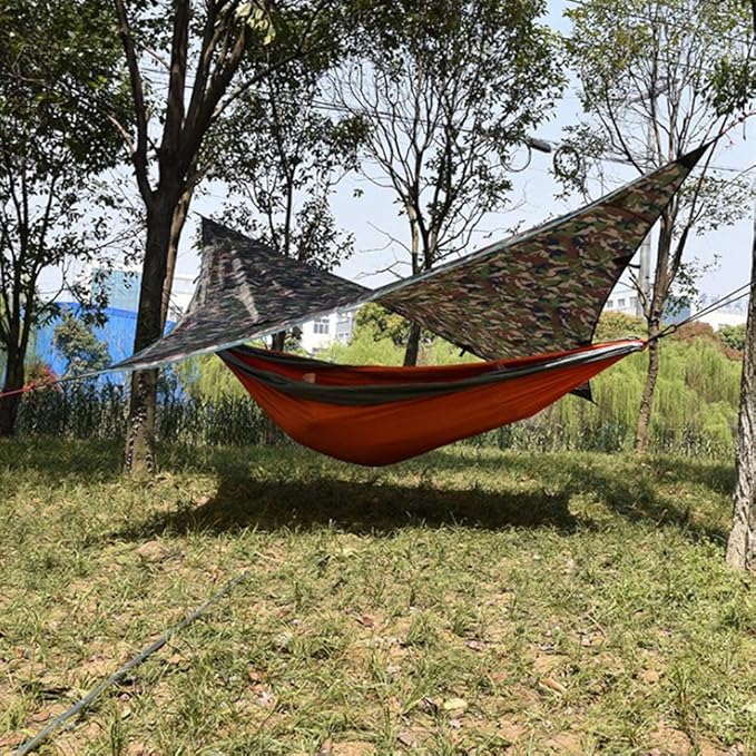 Portable Outdoor Hammock Tent Tarp Shelter Waterproof and Sunscreen Reinforced Nylon Webbing Lightweight and Easy to Carry 275x275cm for Camping Traveling and Fishing (Dead Leaf Camouflage)