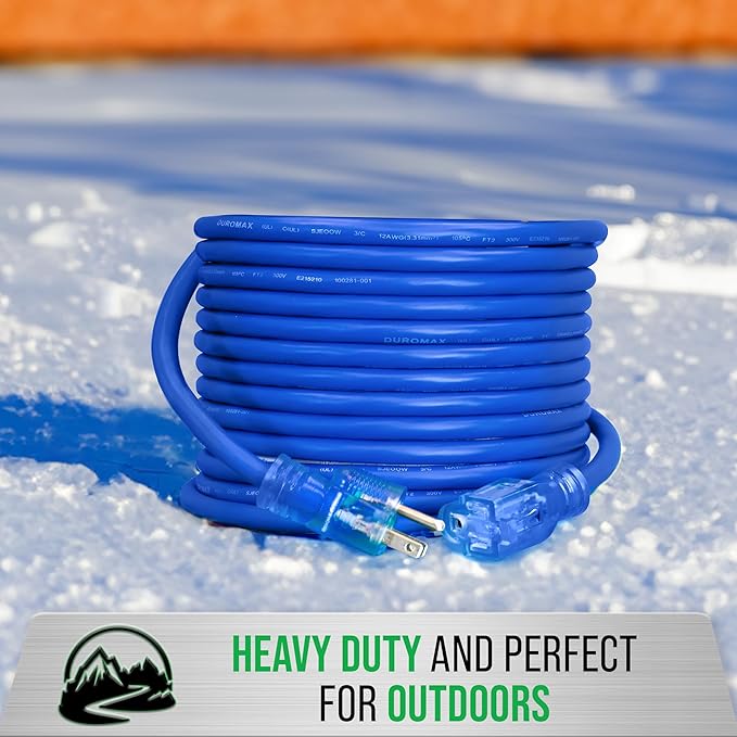 DuroMax XPX10025A Heavy Duty SJEOOW 25-Foot 10 Gauge Blue Single Tap Lighted Extension Power Cord