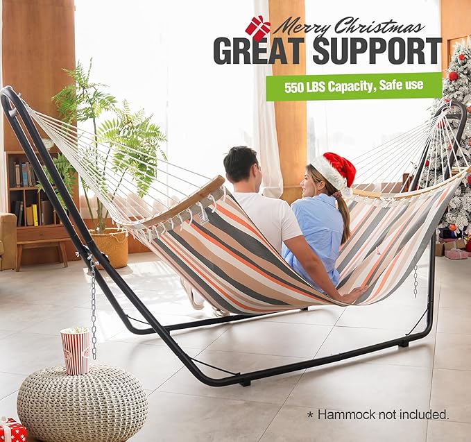 Zupapa 2 Person Steel Hammock Stand 550 lb Capacity Portable Hammock Frame Stand Heavy Duty for 9 to 14Feet Hammocks Carry Bag Included Black
