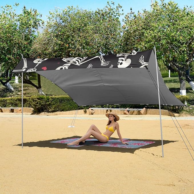 ALAZA Skull Dancing Pattern Beach Tent Sun Shelter Portable Canopy Sunshade for Outdoor Camping Picnics Backyard Fun 10x9 ft