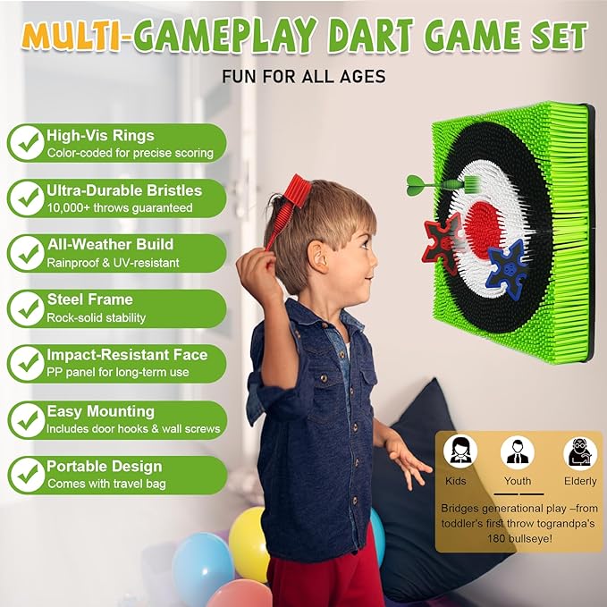 Axe Throwing Game for Backyard - Steel Frame Ax Throw Kit for Kids &amp Adults - Bristle Target with 6 Throwing Axes Set &amp Travel Bag - Outdoor/Indoor for Kids &amp Families Yard Carnival Games