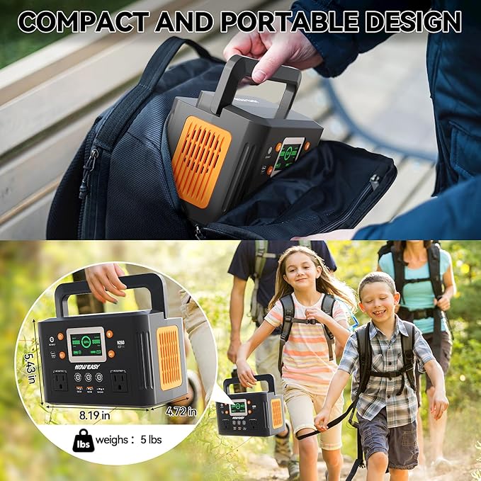 HOWEASY Portable Power Station260W(500W peak) Solar Generator with PD 65W110V Pure Sine Wave AC Outlet 48000mAh Backup Lithium Battery for Outdoor Camping Travel Home Emergency