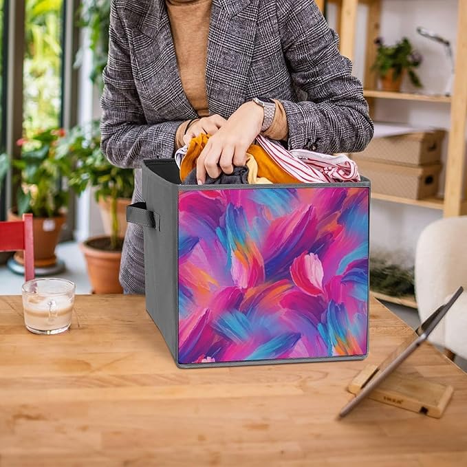 Practical Folding Storage Bins Purple Rainbow Sturdy Container for Wardrobe Kitchen Simplistic Storage Solution