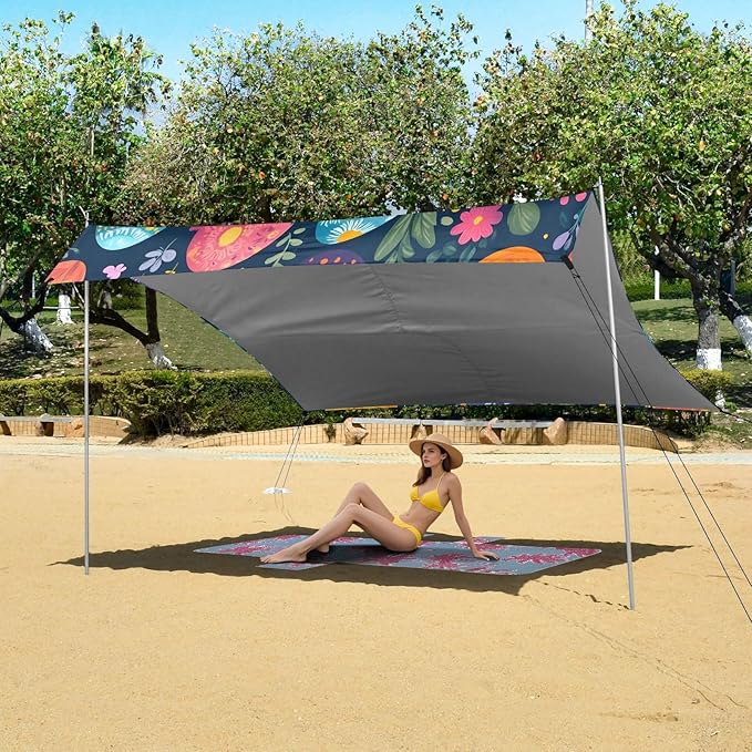 Meadow Easter Eggs Beach Tent Sun Shelter Set UPF50+ UV Protection 10.5 x 9.19 FT Camping Shade Canopy with Sandbags Sand Anchors Carrying Bag and Others
