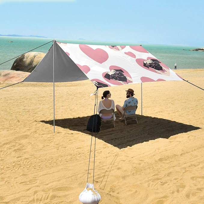 ALAZA Pink Dog Heart Pattern Beach Tent Sun Shelter Portable Canopy Sunshade for Outdoor Camping Picnics Backyard Fun 10x9 ft