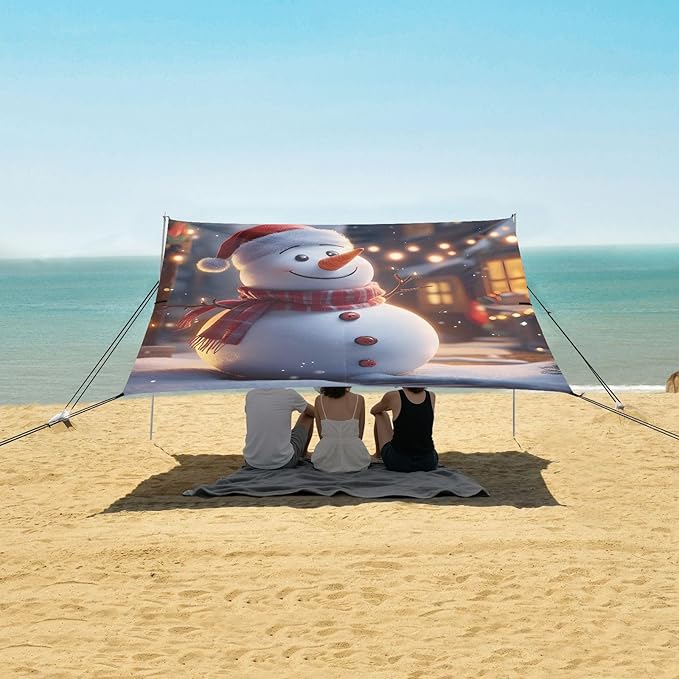 ALAZA Cute Christmas Snowman Beach Tent Sun Shelter Portable Canopy Sunshade for Outdoor Camping Picnics Backyard Fun 10x9 ft