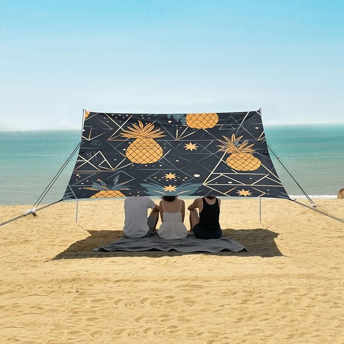 ALAZA Pineapples Abstract Geometric Beach Tent Sun Shelter Portable Canopy Sunshade for Outdoor Camping Picnics Backyard Fun 10x9 ft