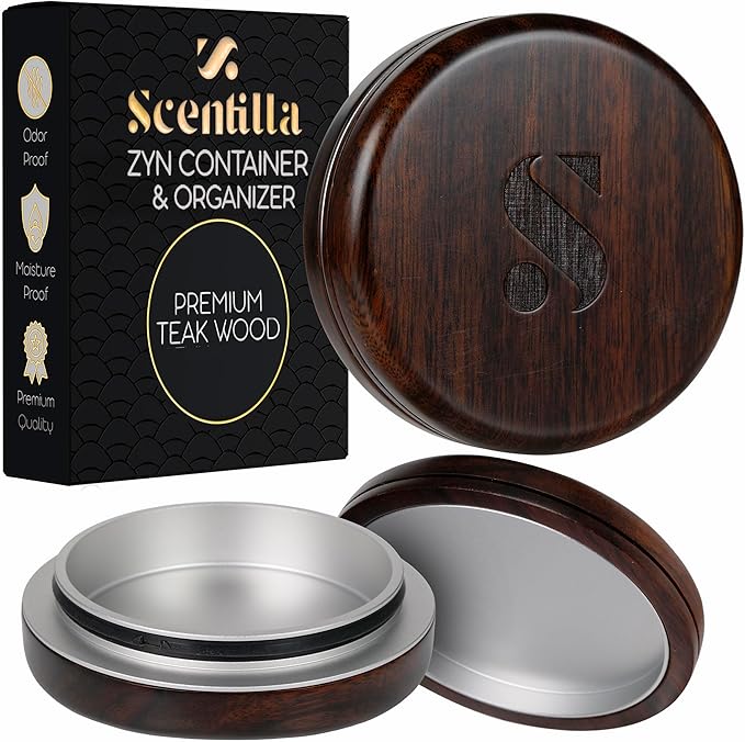 Luxury Real Teak Wood &amp Metal Pouch Container - Premium Pouch Can &amp Holder - EDC Storage Tin - Gift for Men Husband Boyfriend - Odor &amp Moisture Proof - with Gift Box &amp Velvet Bag