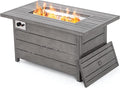Propane Fire Pit Table HAPPATIO 48inch 50000 BTU Gas Fire Pit with Aluminum Slats Table Top Lid Black Glass Rock Aluminum Fire TableCSA Safety Certified for Outside Patio(Gray)