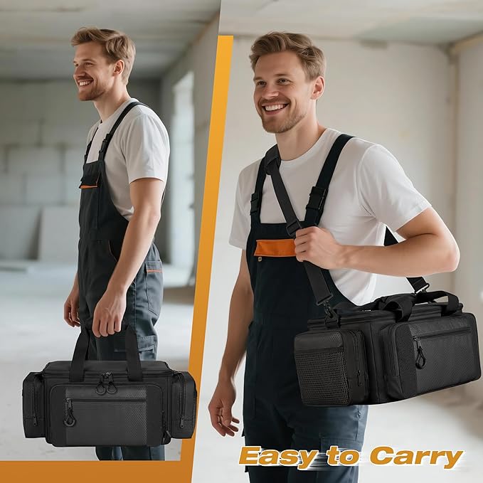Tactical Tool Bag with Anti-friction Bottom Hand Tool Tote Storage Organizer for Men Small Range Bag for Electricians Carpenters Mechanics and Repairman Black