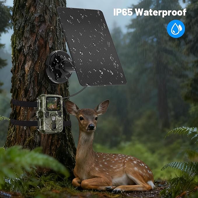 Solar Panel for Trail Cameras Built-in 5000mAh Large-Capacity Rechargeable Battery Trail Camera Solar Panel Solar Battery Charger Kit with Type C/5V DC/6V Output Suitable for Most Trail Cameras