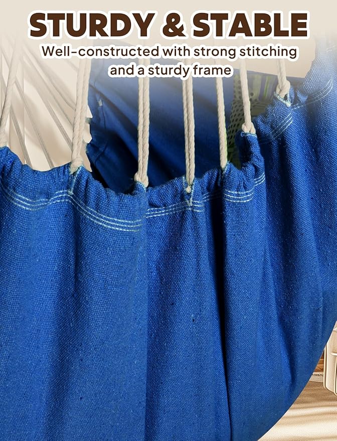 Chihee Hammock Chair Hanging Swing 2 Pillows IncludedStrong Webbing Straps and Hooks for Easy Hanging Soft Cotton Hanging Chair Side Pocket Tassel Chair Comfort Indoor Outdoor Royal Blue
