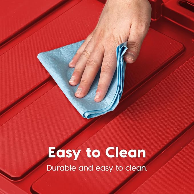 IRIS USA 4-Pack 27 Gallon Storage Bins with Lids |Made in USA| Heavy Duty Plastic Tote Containers for Truckbed Tool Box Organization Large - Red